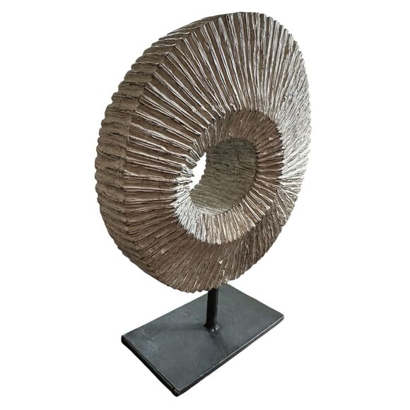 Modern Rustic Home Whitewash Circular Ring Decorative Sculpture on Metal Stand - Picture 7 of 11